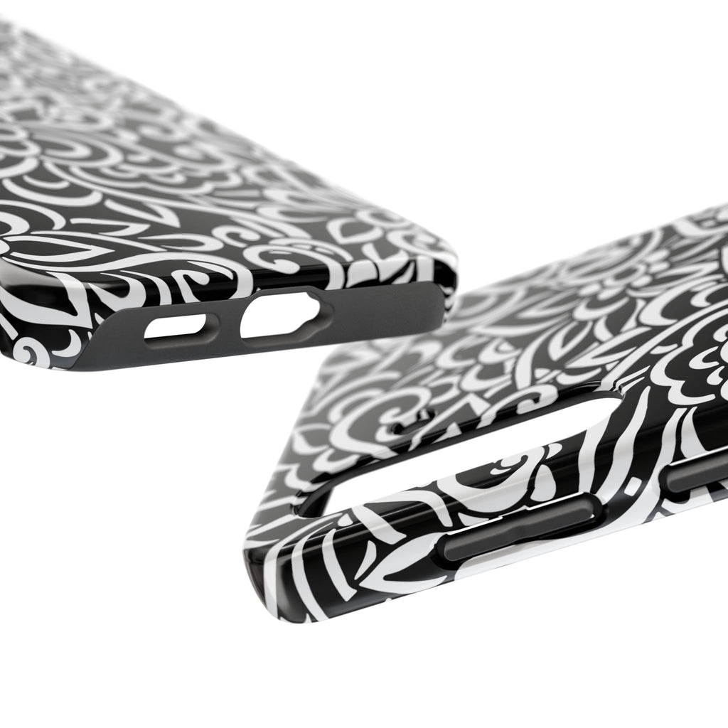 iPhone Samsung Floral Lace Tough Phone Case — Black & White Protective iPhone Cover #8594775703735
