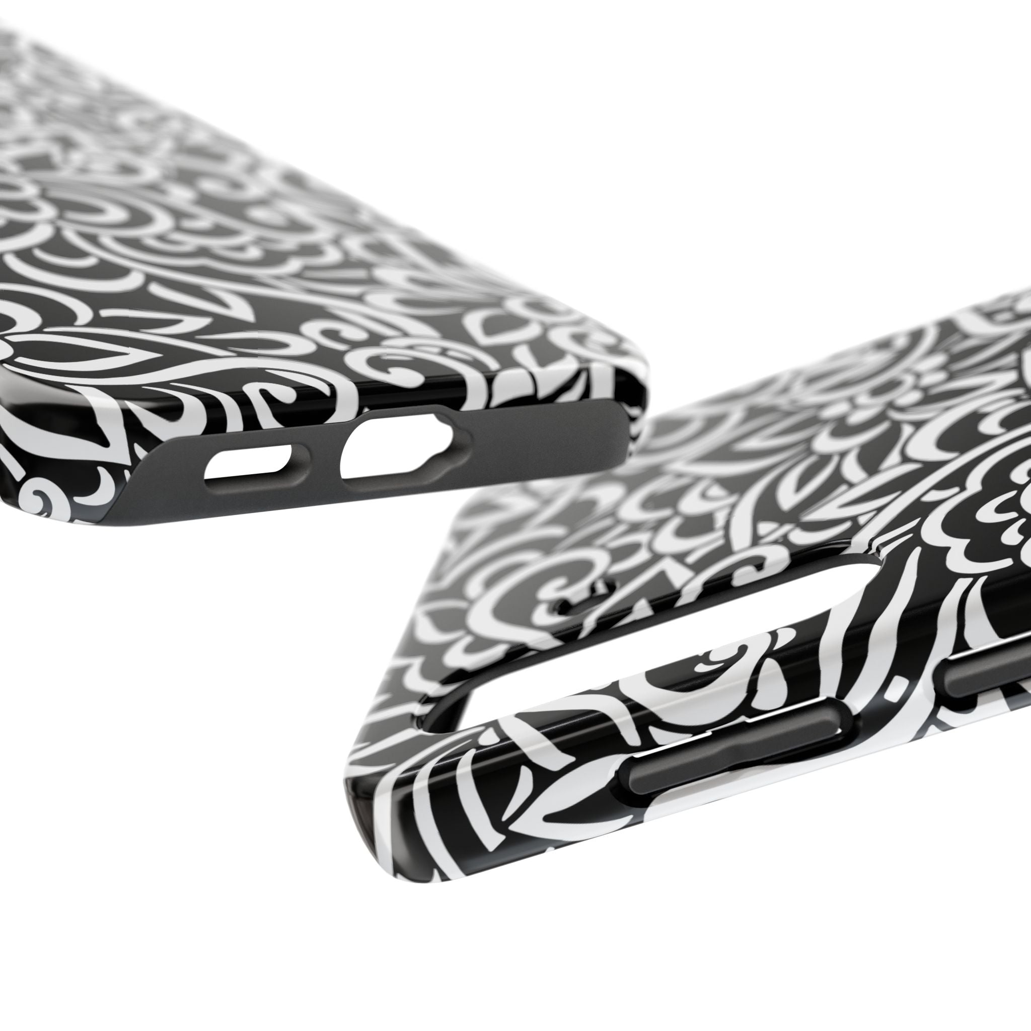 iPhone Samsung Floral Lace Tough Phone Case — Black & White Protective iPhone Cover #8594775703735