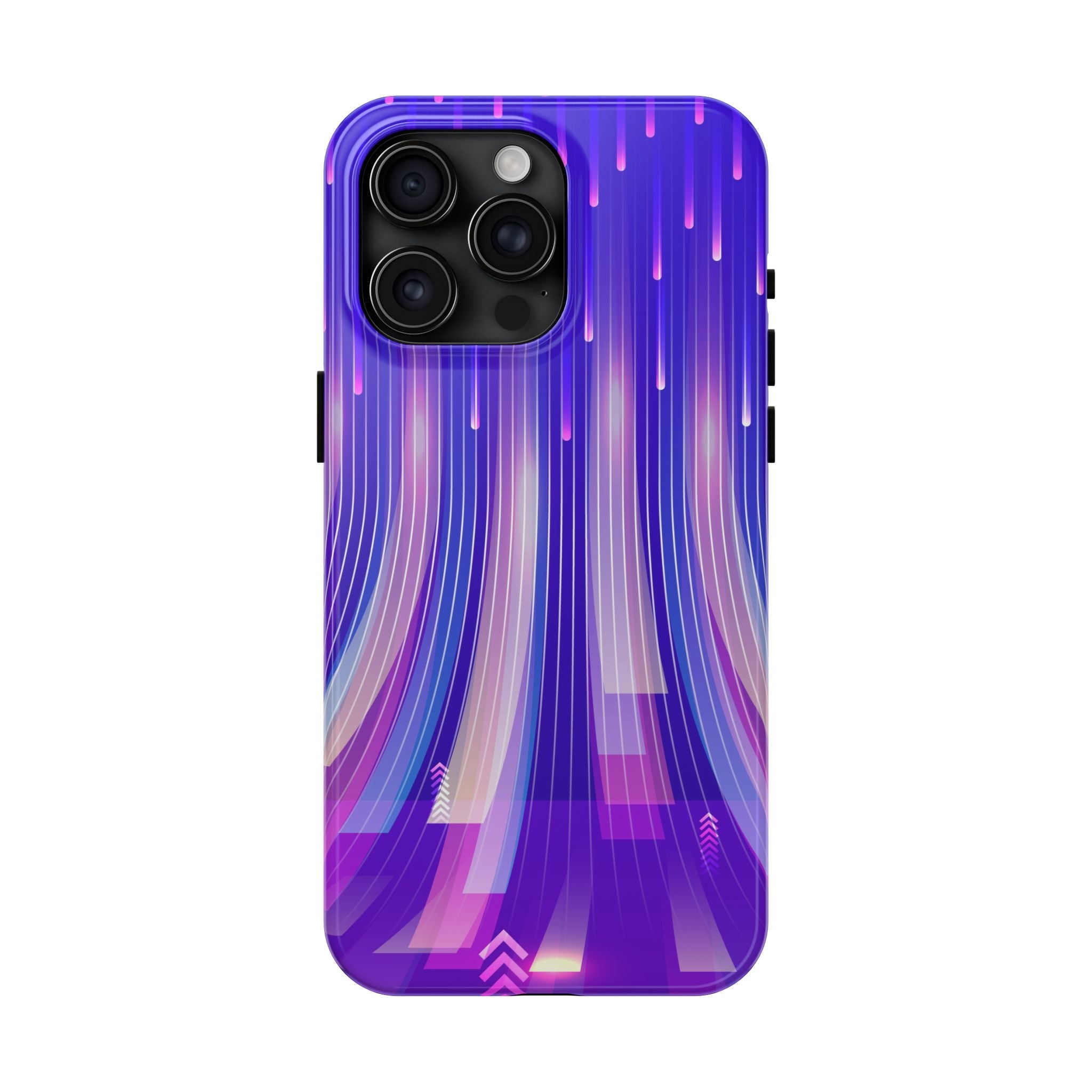 iPhone Samsung Tough Phone Case — Purple Gradient Light Trails Protective Cover — Abstract Glowing Dynamic Design