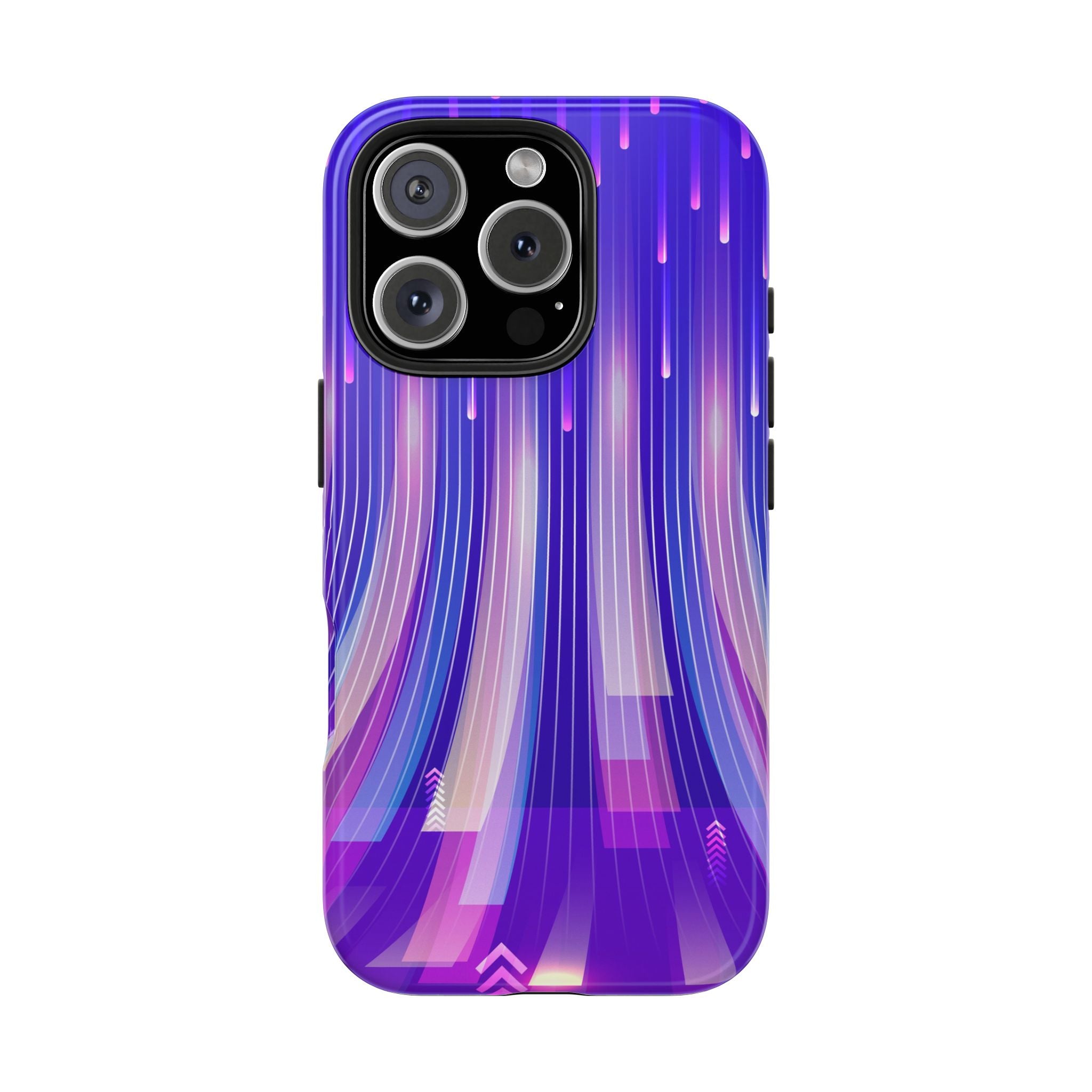 iPhone Samsung Tough Phone Case — Purple Gradient Light Trails Protective Cover — Abstract Glowing Dynamic Design