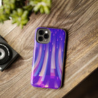 iPhone Samsung Tough Phone Case — Purple Gradient Light Trails Protective Cover — Abstract Glowing Dynamic Design