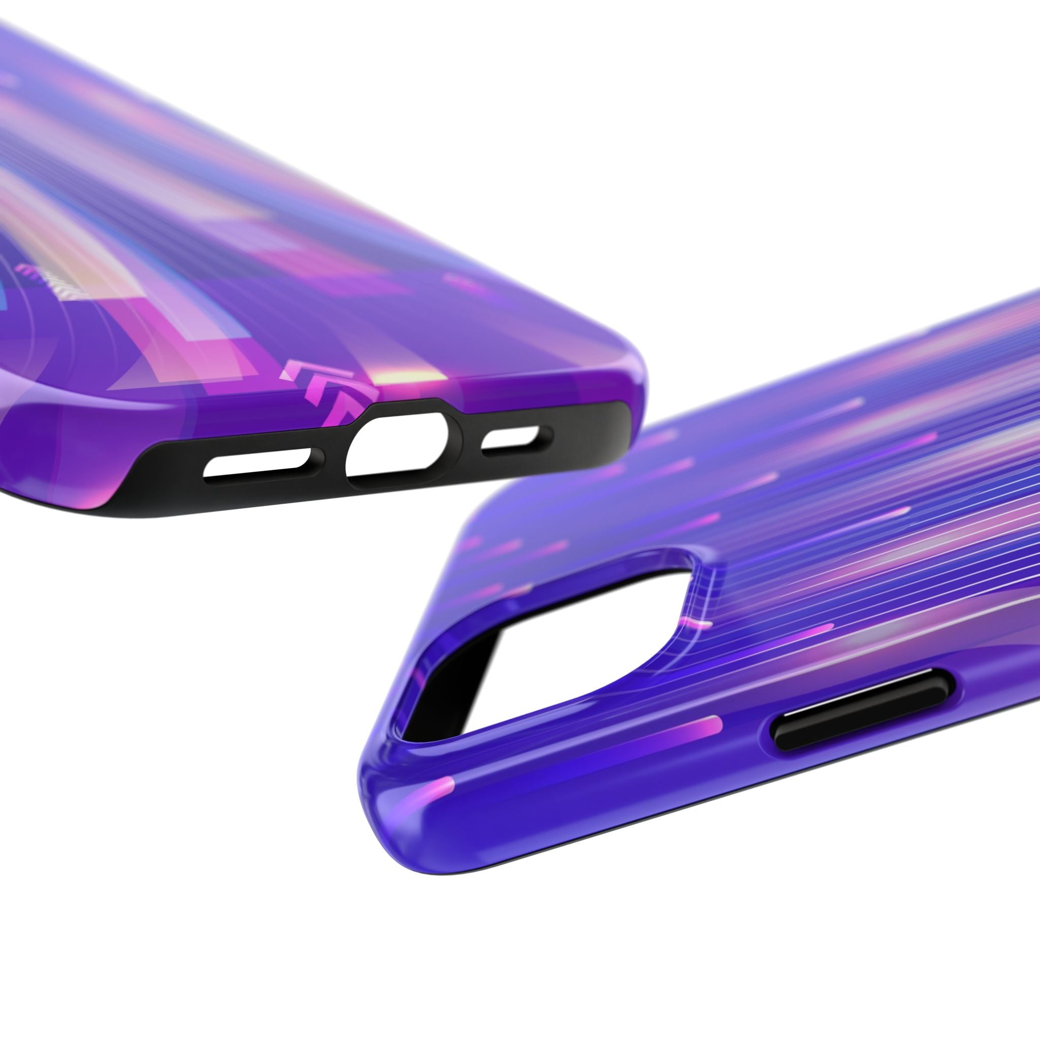 iPhone Samsung Tough Phone Case — Purple Gradient Light Trails Protective Cover — Abstract Glowing Dynamic Design