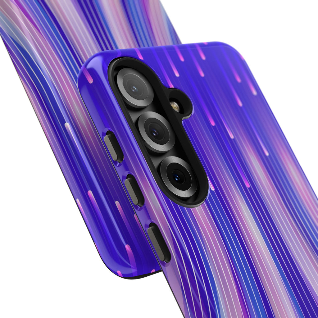 iPhone Samsung Tough Phone Case — Purple Gradient Light Trails Protective Cover — Abstract Glowing Dynamic Design