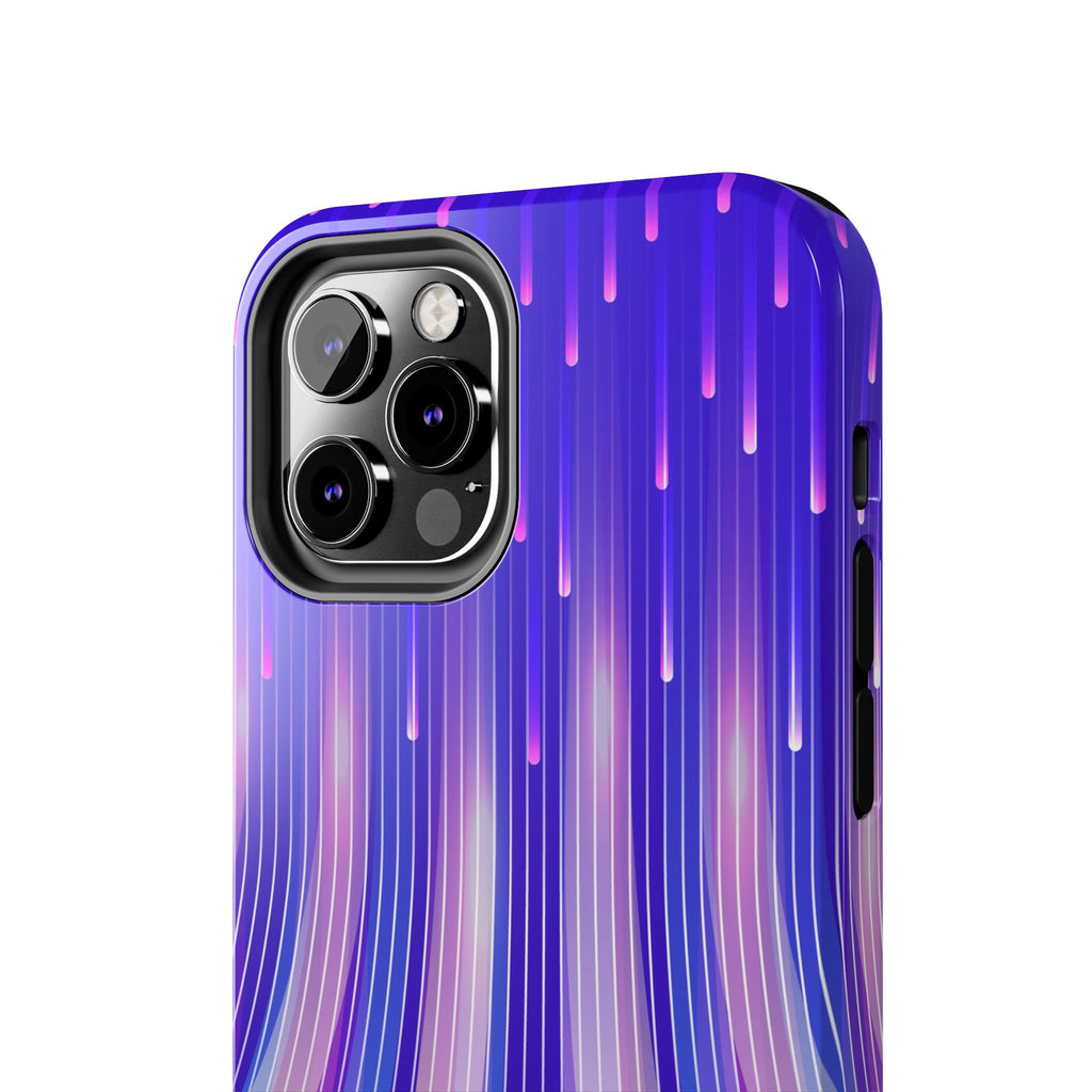 iPhone Samsung Tough Phone Case — Purple Gradient Light Trails Protective Cover — Abstract Glowing Dynamic Design