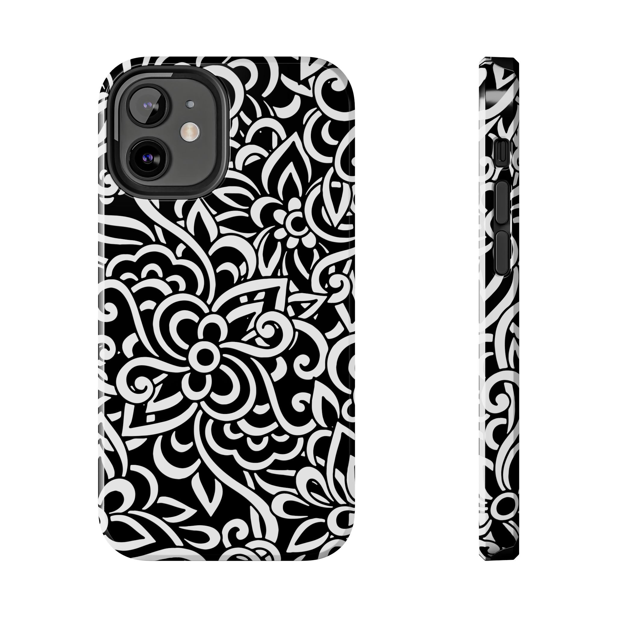 iPhone Samsung Floral Lace Tough Phone Case — Black & White Protective iPhone Cover #8594775703735