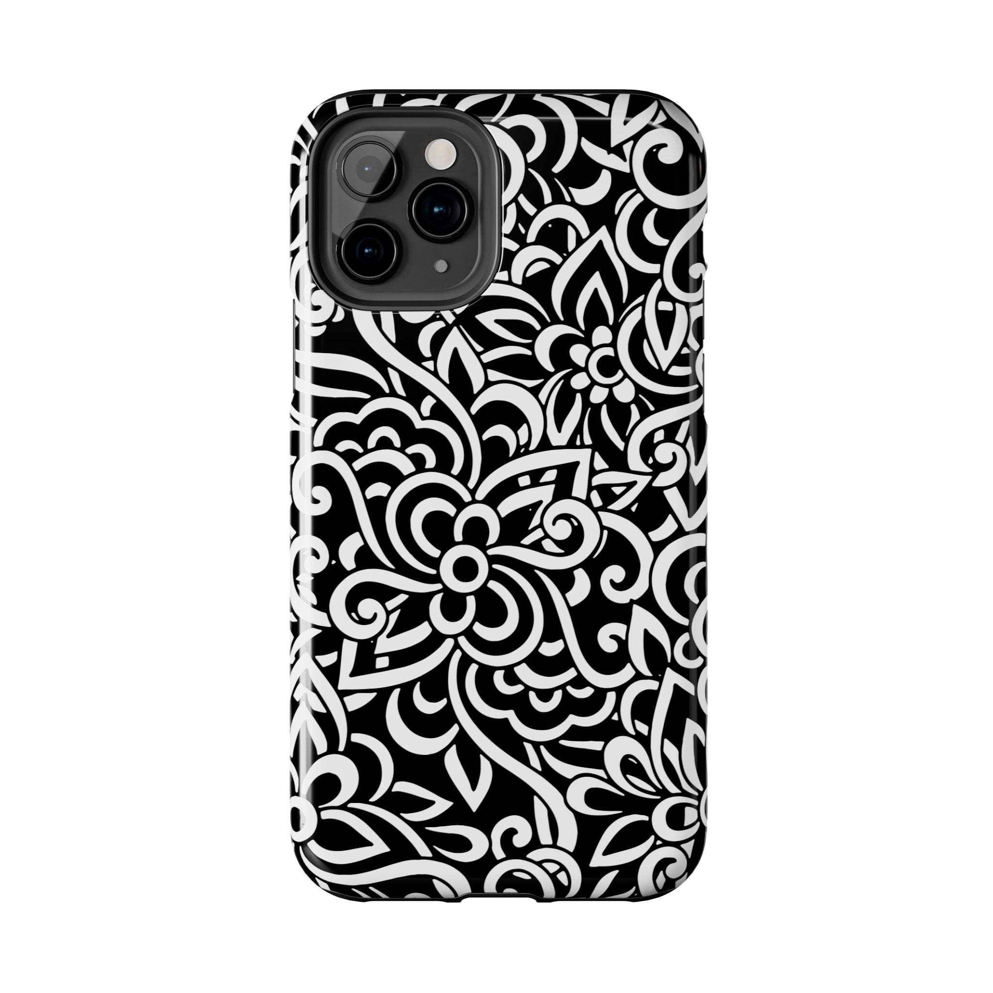 iPhone Samsung Floral Lace Tough Phone Case — Black & White Protective iPhone Cover #8594775703735