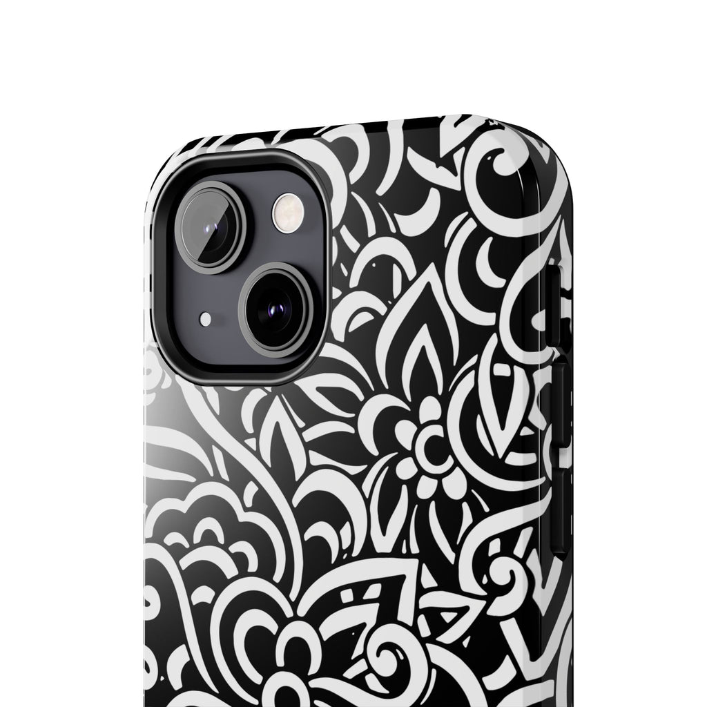 iPhone Samsung Floral Lace Tough Phone Case — Black & White Protective iPhone Cover #8594775703735