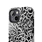 iPhone Samsung Floral Lace Tough Phone Case — Black & White Protective iPhone Cover #8594775703735