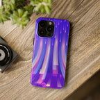 iPhone Samsung Tough Phone Case — Purple Gradient Light Trails Protective Cover — Abstract Glowing Dynamic Design