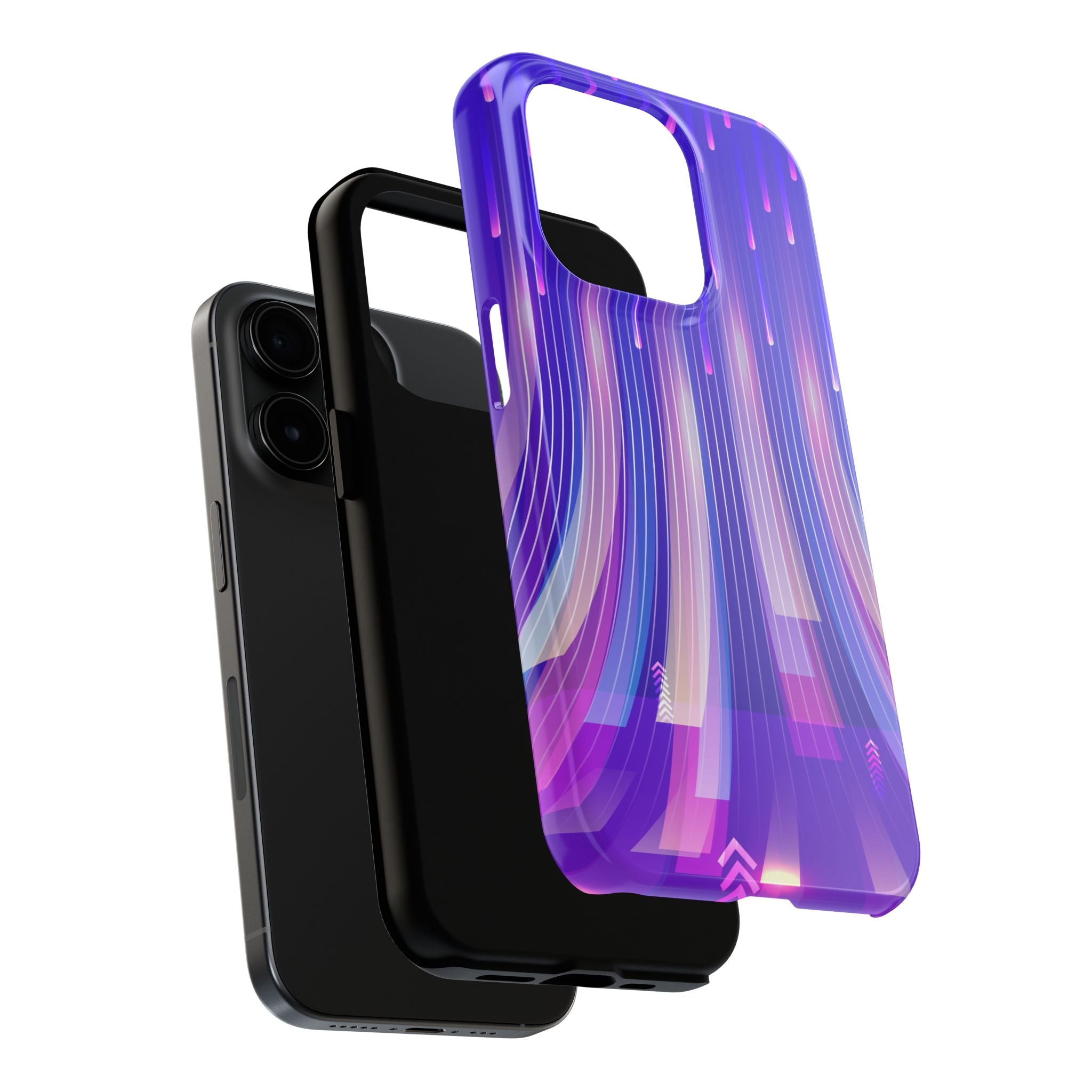 iPhone Samsung Tough Phone Case — Purple Gradient Light Trails Protective Cover — Abstract Glowing Dynamic Design