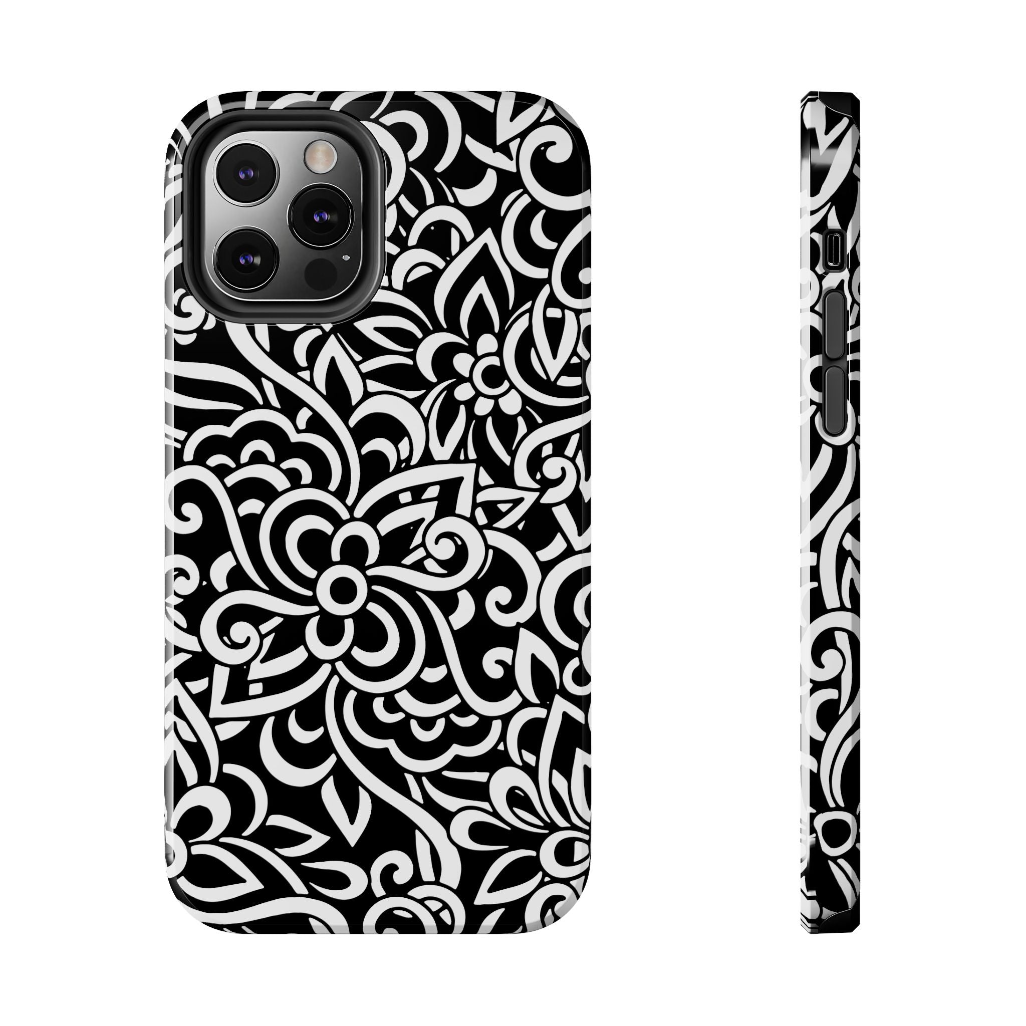 iPhone Samsung Floral Lace Tough Phone Case — Black & White Protective iPhone Cover #8594775703735