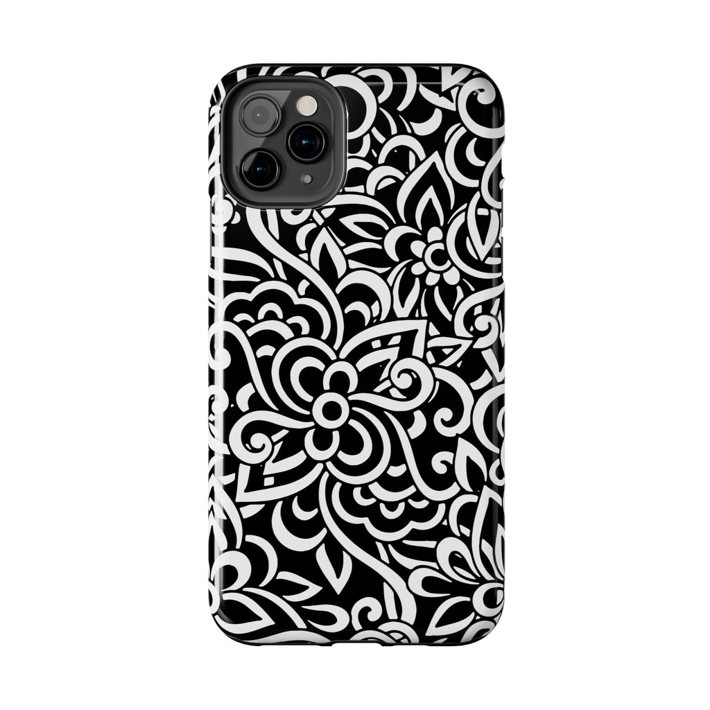 iPhone Samsung Floral Lace Tough Phone Case — Black & White Protective iPhone Cover #8594775703735