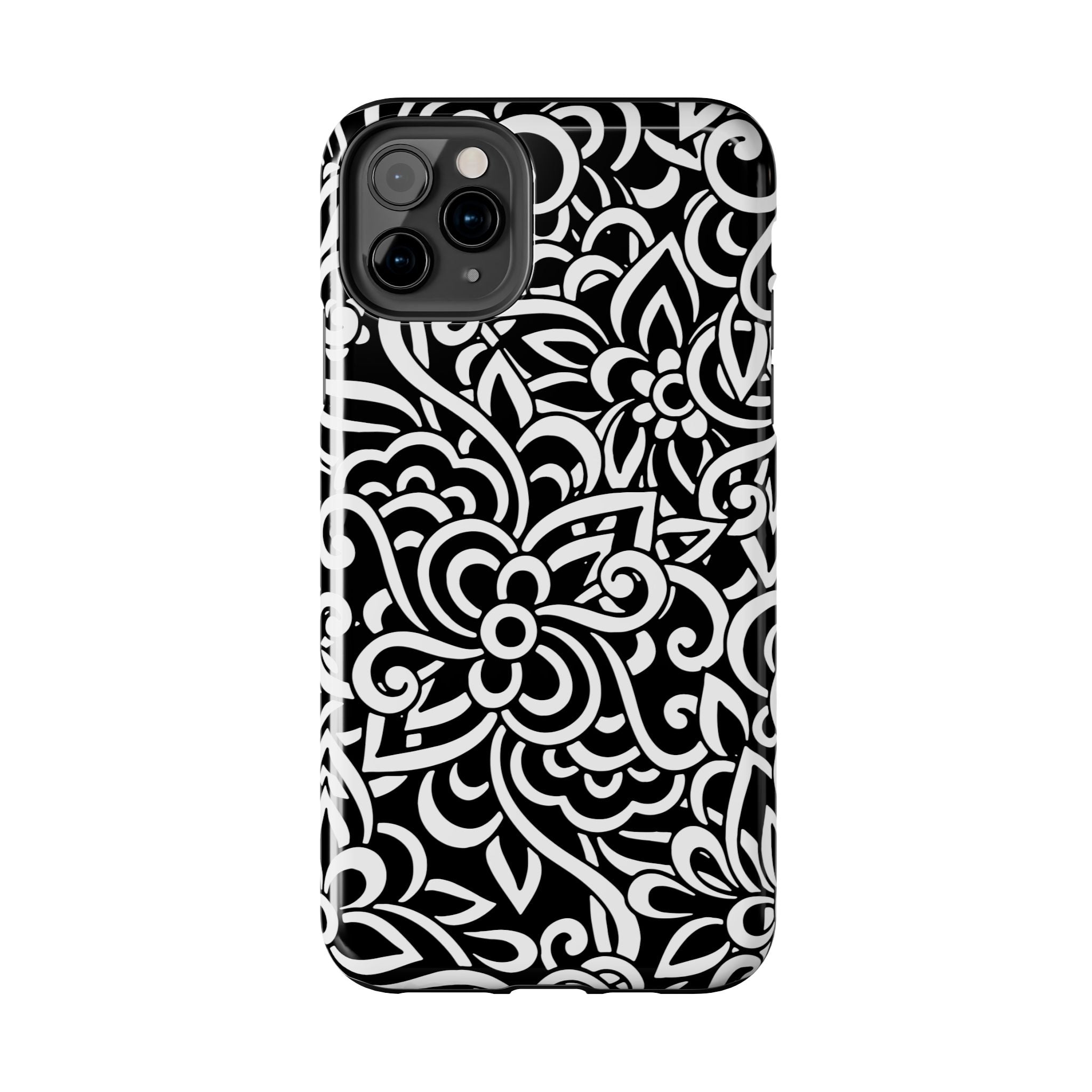 iPhone Samsung Floral Lace Tough Phone Case — Black & White Protective iPhone Cover #8594775703735
