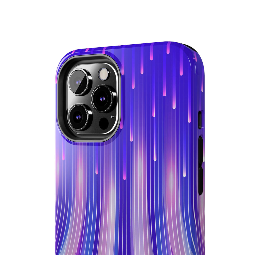 iPhone Samsung Tough Phone Case — Purple Gradient Light Trails Protective Cover — Abstract Glowing Dynamic Design