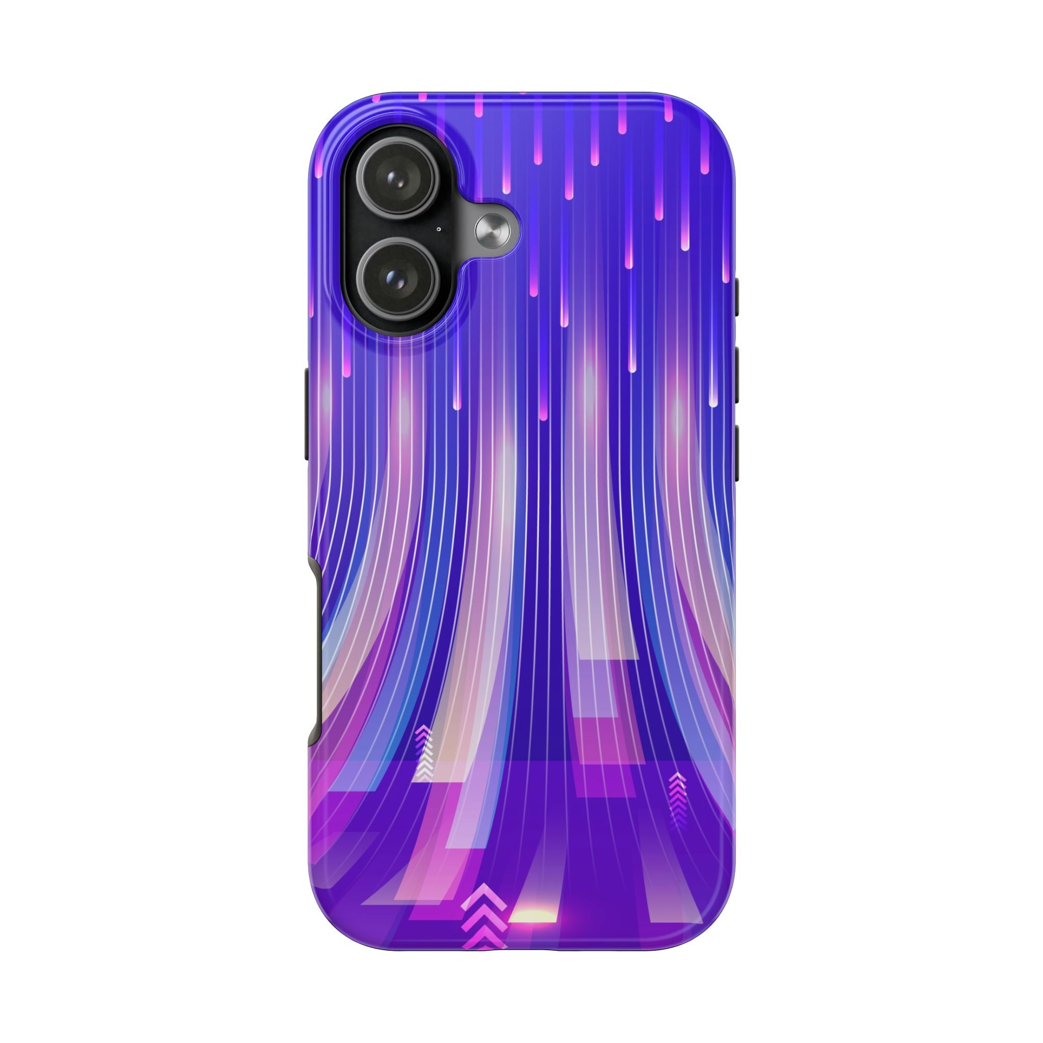 iPhone Samsung Tough Phone Case — Purple Gradient Light Trails Protective Cover — Abstract Glowing Dynamic Design
