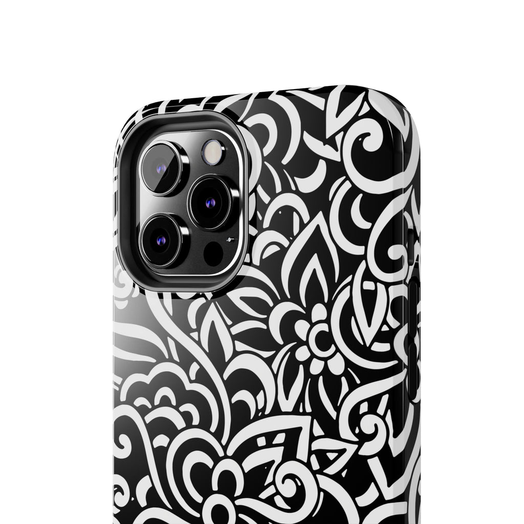 iPhone Samsung Floral Lace Tough Phone Case — Black & White Protective iPhone Cover #8594775703735