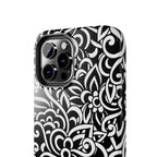 iPhone Samsung Floral Lace Tough Phone Case — Black & White Protective iPhone Cover #8594775703735