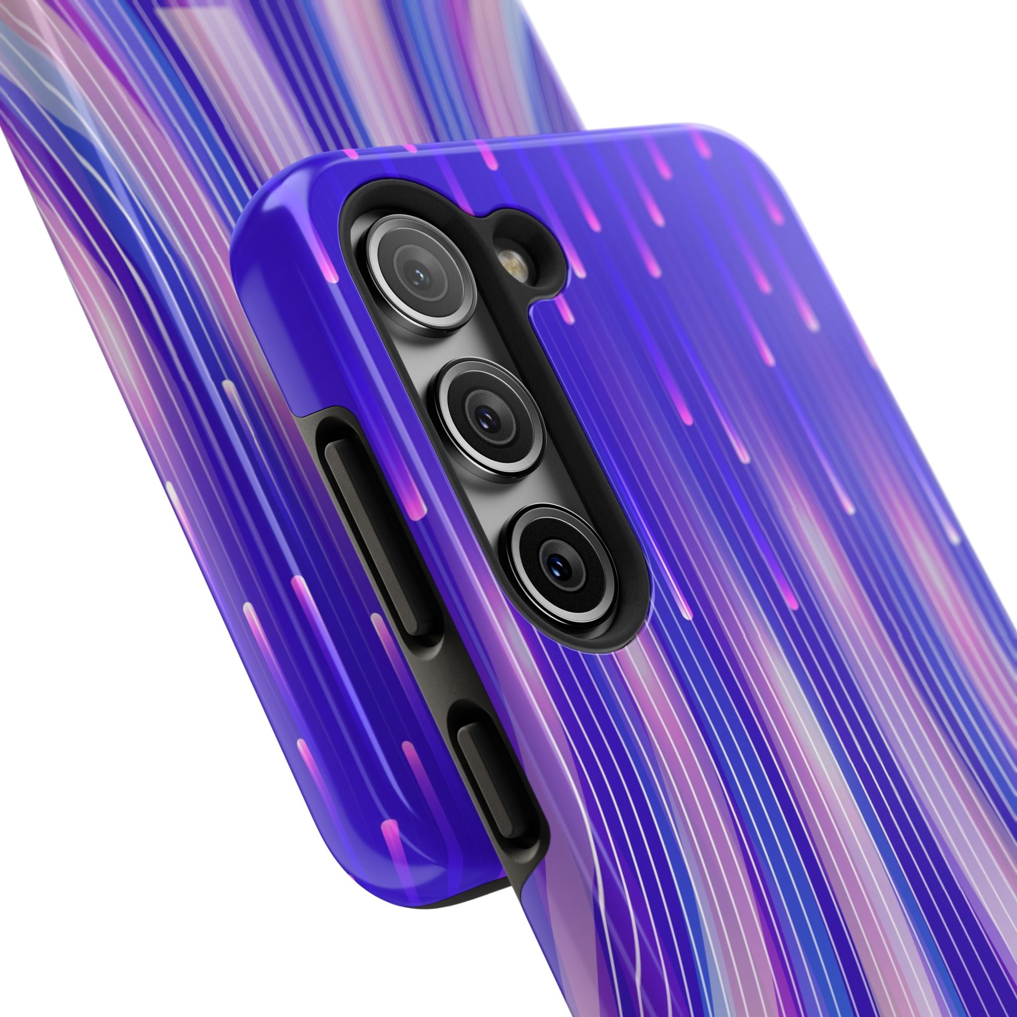 iPhone Samsung Tough Phone Case — Purple Gradient Light Trails Protective Cover — Abstract Glowing Dynamic Design
