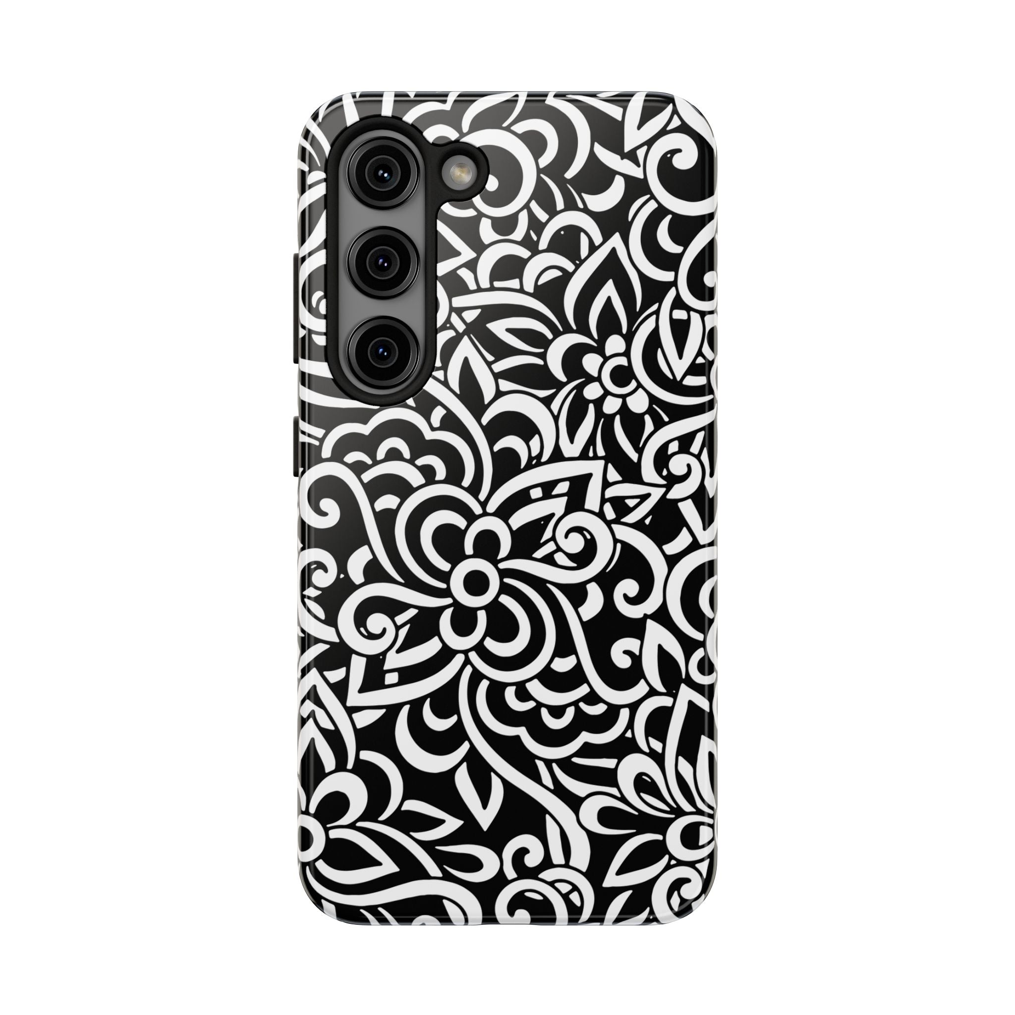 iPhone Samsung Floral Lace Tough Phone Case — Black & White Protective iPhone Cover #8594775703735