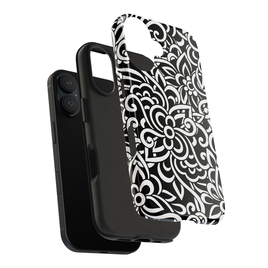 iPhone Samsung Floral Lace Tough Phone Case — Black & White Protective iPhone Cover #8594775703735