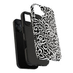 iPhone Samsung Floral Lace Tough Phone Case — Black & White Protective iPhone Cover #8594775703735