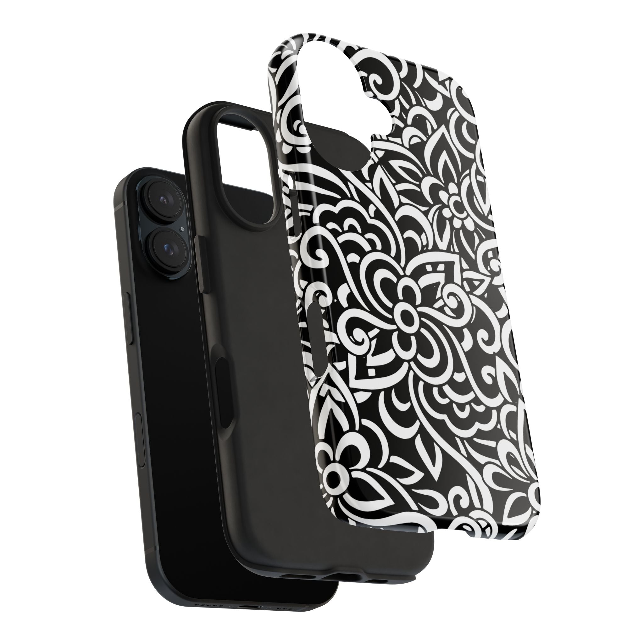 iPhone Samsung Floral Lace Tough Phone Case — Black & White Protective iPhone Cover #8594775703735