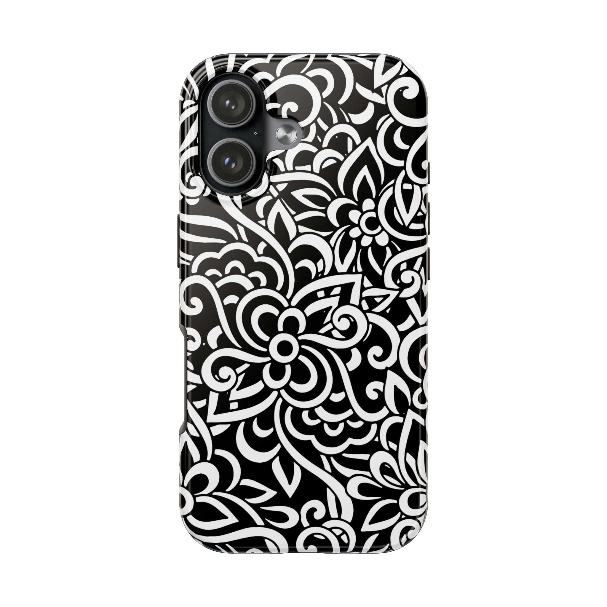 iPhone Samsung Floral Lace Tough Phone Case — Black & White Protective iPhone Cover #8594775703735