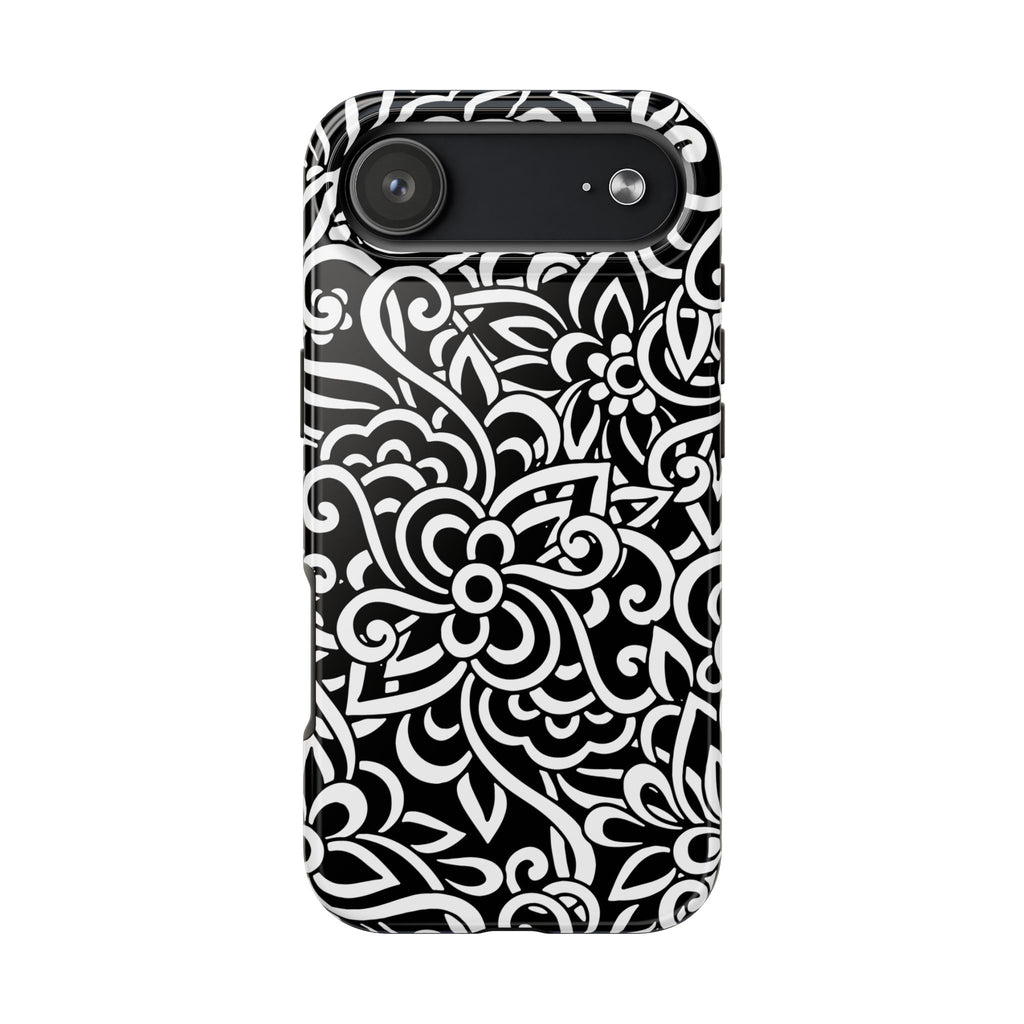iPhone Samsung Floral Lace Tough Phone Case — Black & White Protective iPhone Cover #8594775703735