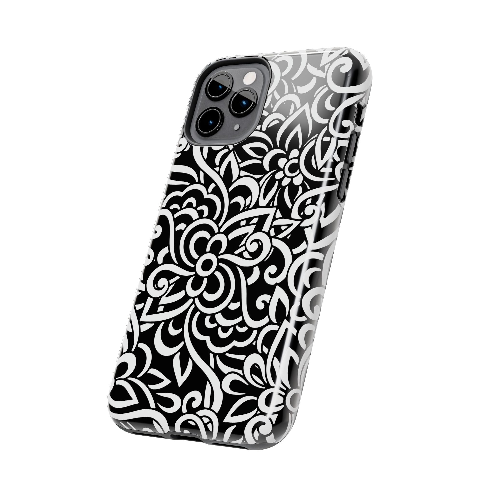 iPhone Samsung Floral Lace Tough Phone Case — Black & White Protective iPhone Cover #8594775703735
