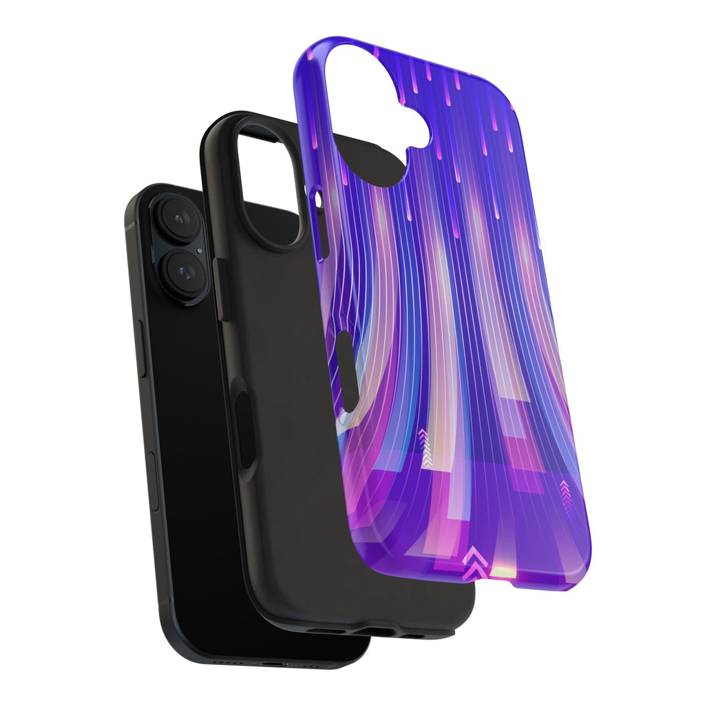 iPhone Samsung Tough Phone Case — Purple Gradient Light Trails Protective Cover — Abstract Glowing Dynamic Design