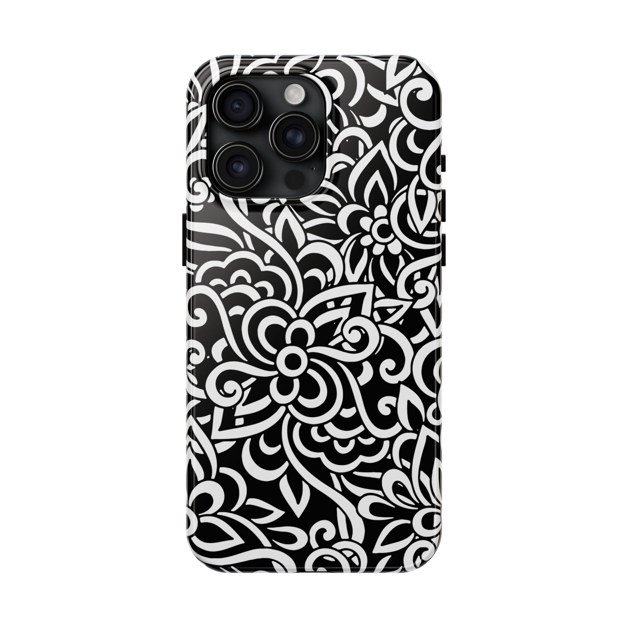 iPhone Samsung Floral Lace Tough Phone Case — Black & White Protective iPhone Cover #8594775703735