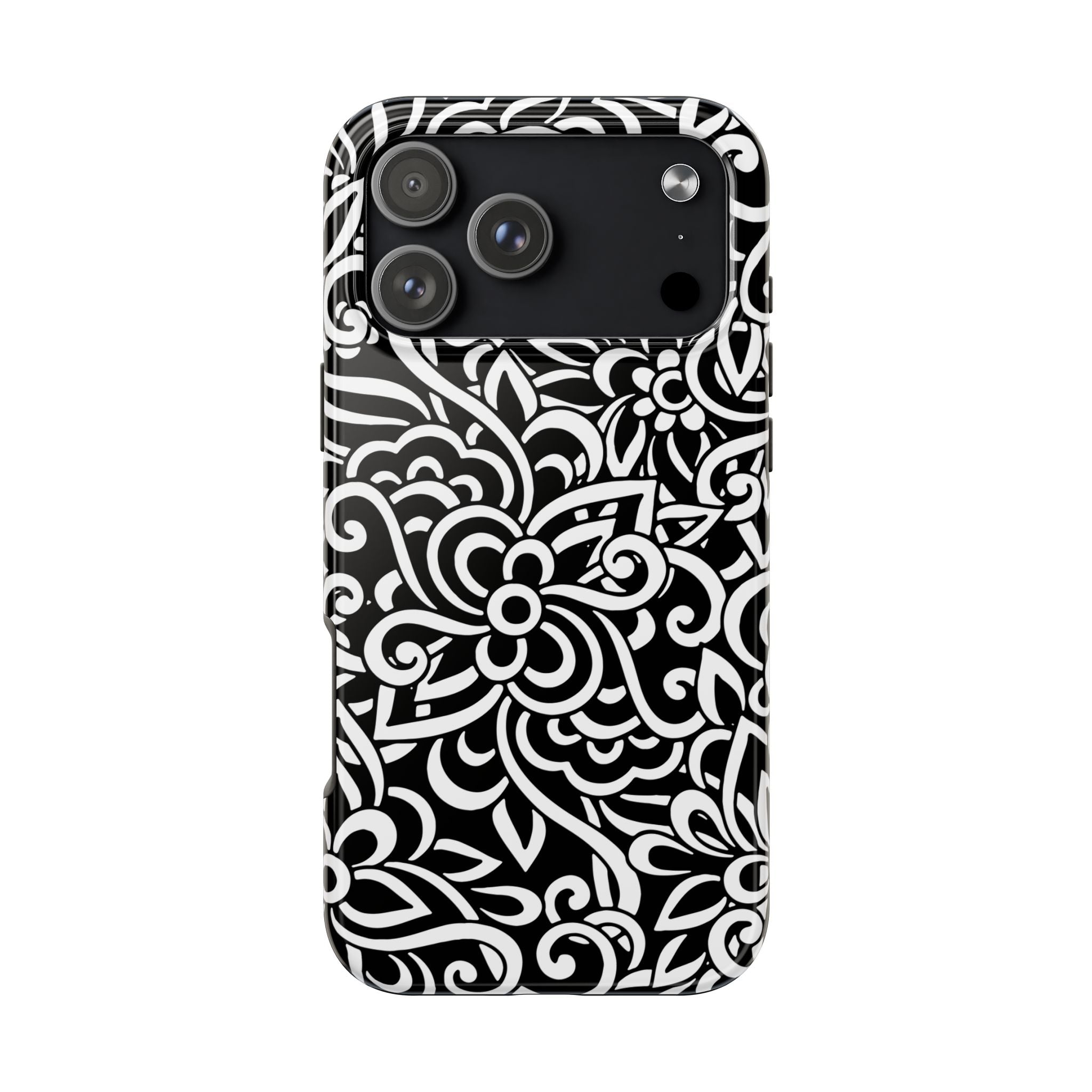 iPhone Samsung Floral Lace Tough Phone Case — Black & White Protective iPhone Cover #8594775703735