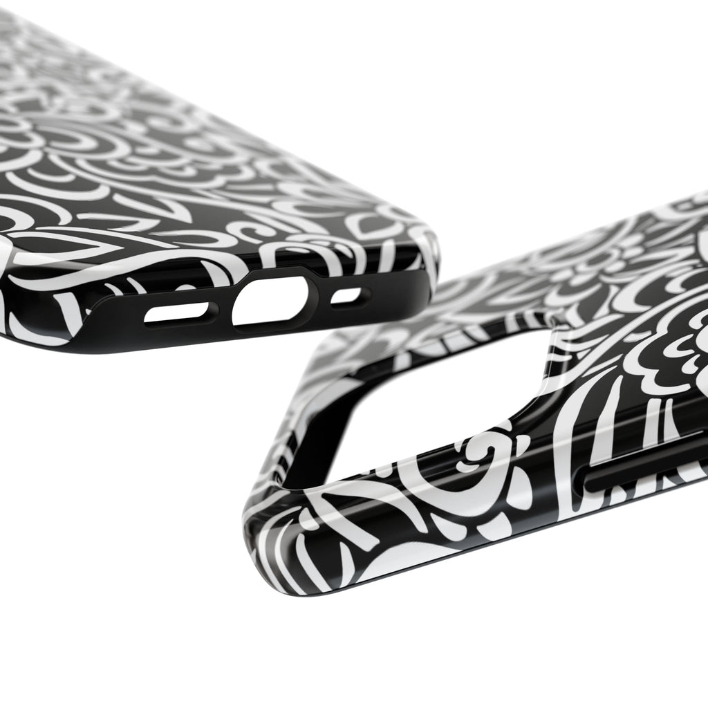 iPhone Samsung Floral Lace Tough Phone Case — Black & White Protective iPhone Cover #8594775703735