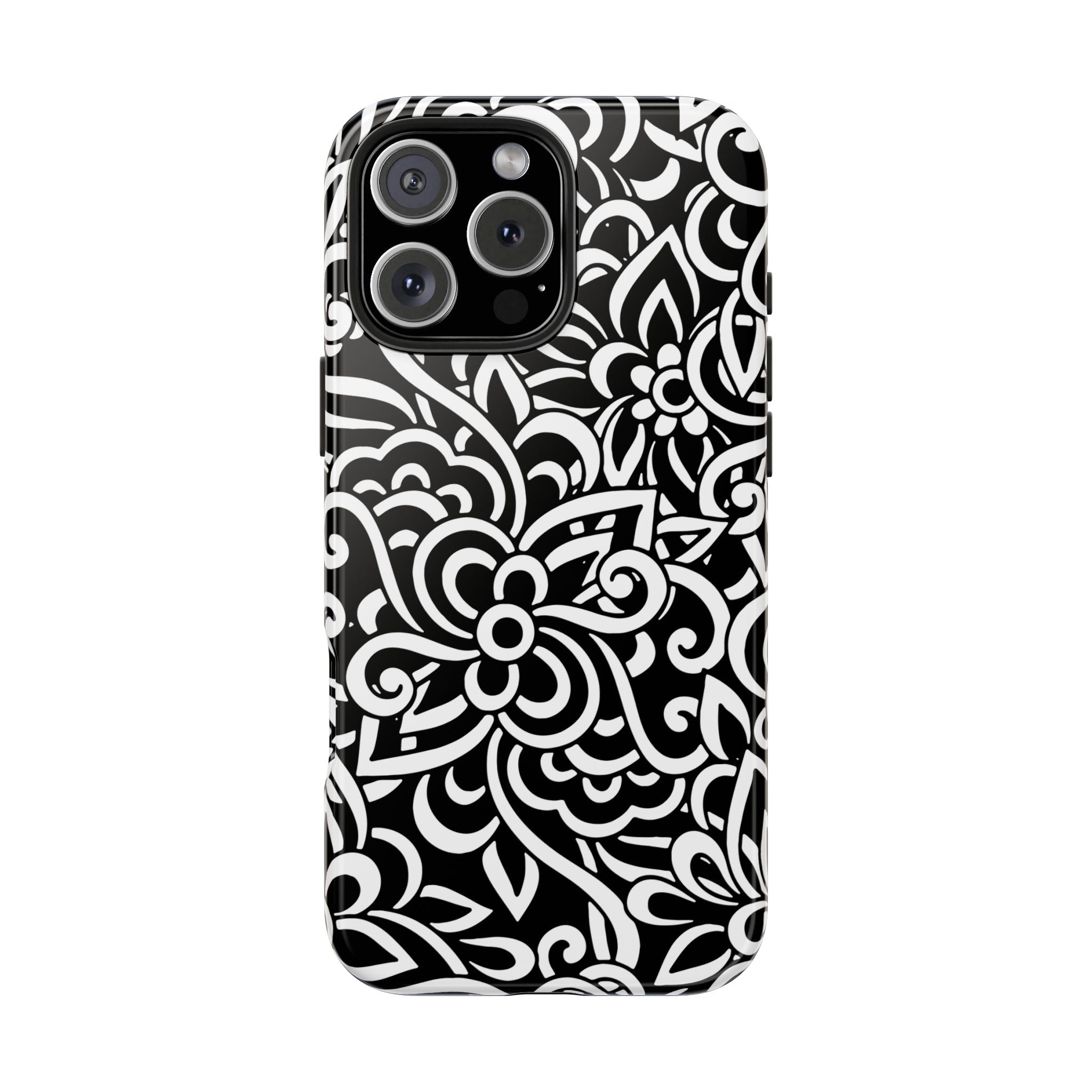 iPhone Samsung Floral Lace Tough Phone Case — Black & White Protective iPhone Cover #8594775703735