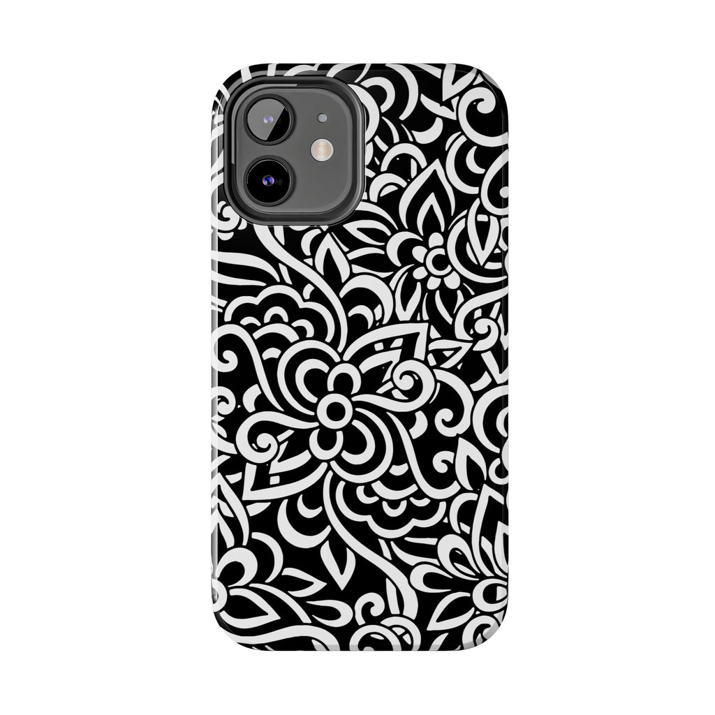 iPhone Samsung Floral Lace Tough Phone Case — Black & White Protective iPhone Cover #8594775703735