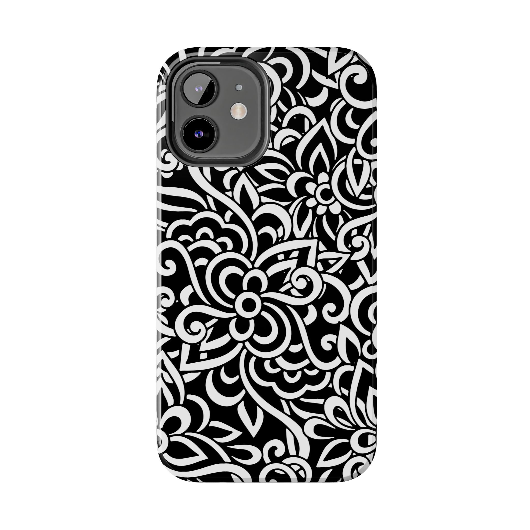 iPhone Samsung Floral Lace Tough Phone Case — Black & White Protective iPhone Cover #8594775703735