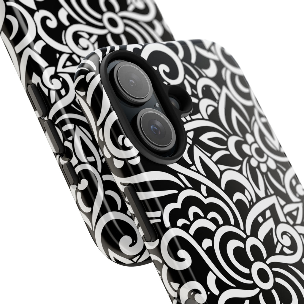 iPhone Samsung Floral Lace Tough Phone Case — Black & White Protective iPhone Cover #8594775703735