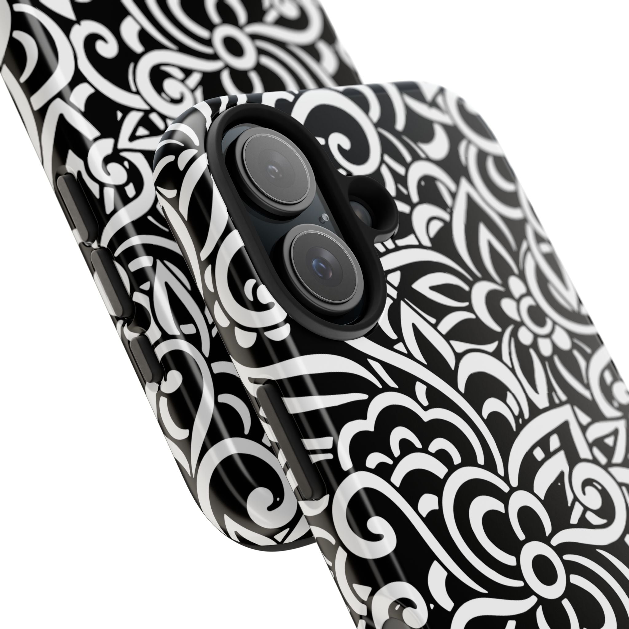 iPhone Samsung Floral Lace Tough Phone Case — Black & White Protective iPhone Cover #8594775703735