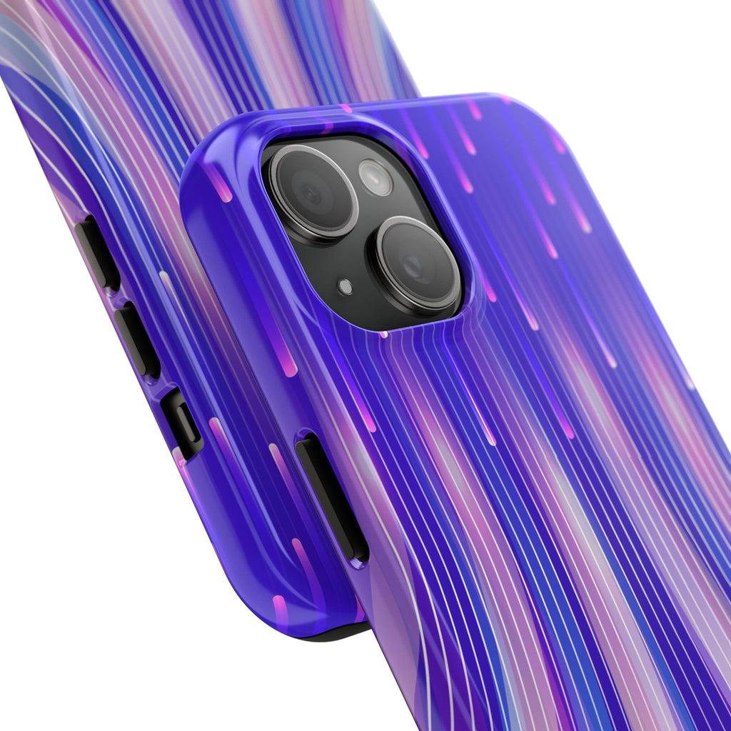 iPhone Samsung Tough Phone Case — Purple Gradient Light Trails Protective Cover — Abstract Glowing Dynamic Design