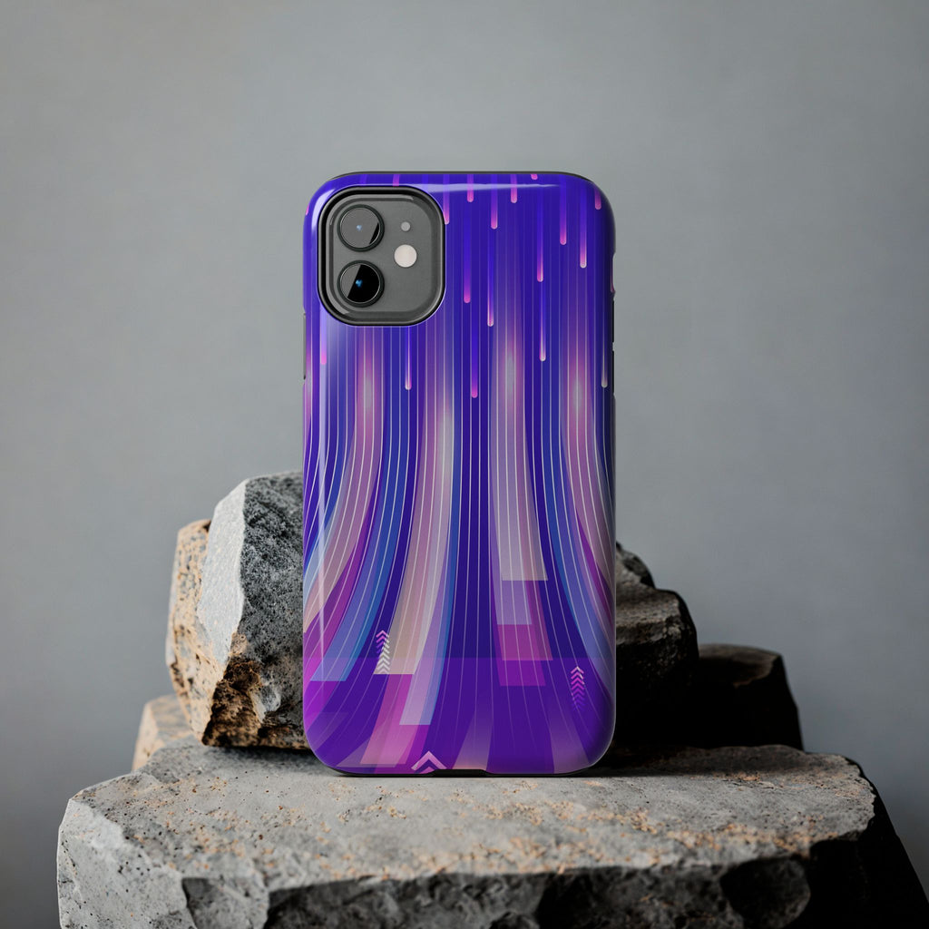 iPhone Samsung Tough Phone Case — Purple Gradient Light Trails Protective Cover — Abstract Glowing Dynamic Design
