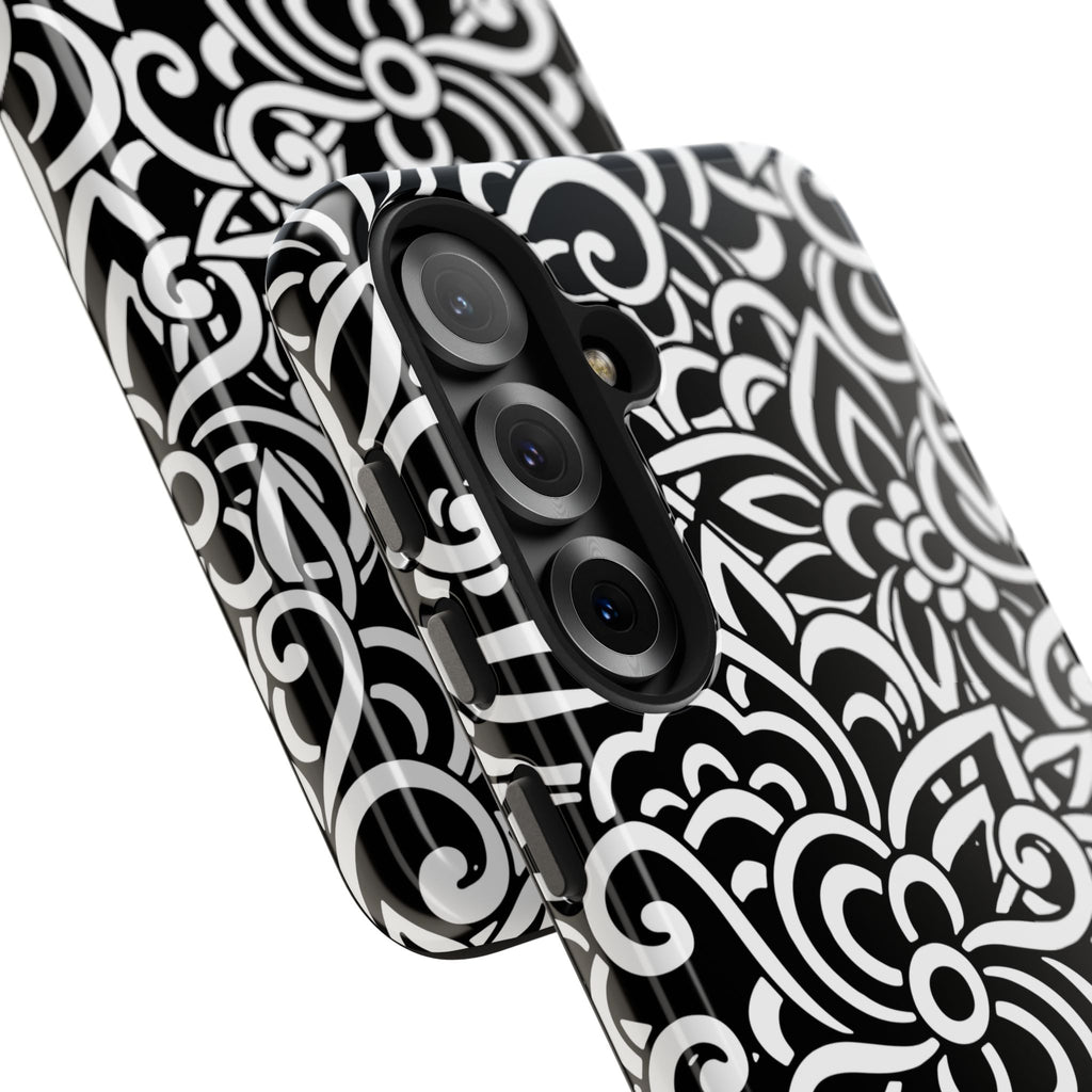 iPhone Samsung Floral Lace Tough Phone Case — Black & White Protective iPhone Cover #8594775703735