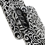 iPhone Samsung Floral Lace Tough Phone Case — Black & White Protective iPhone Cover #8594775703735