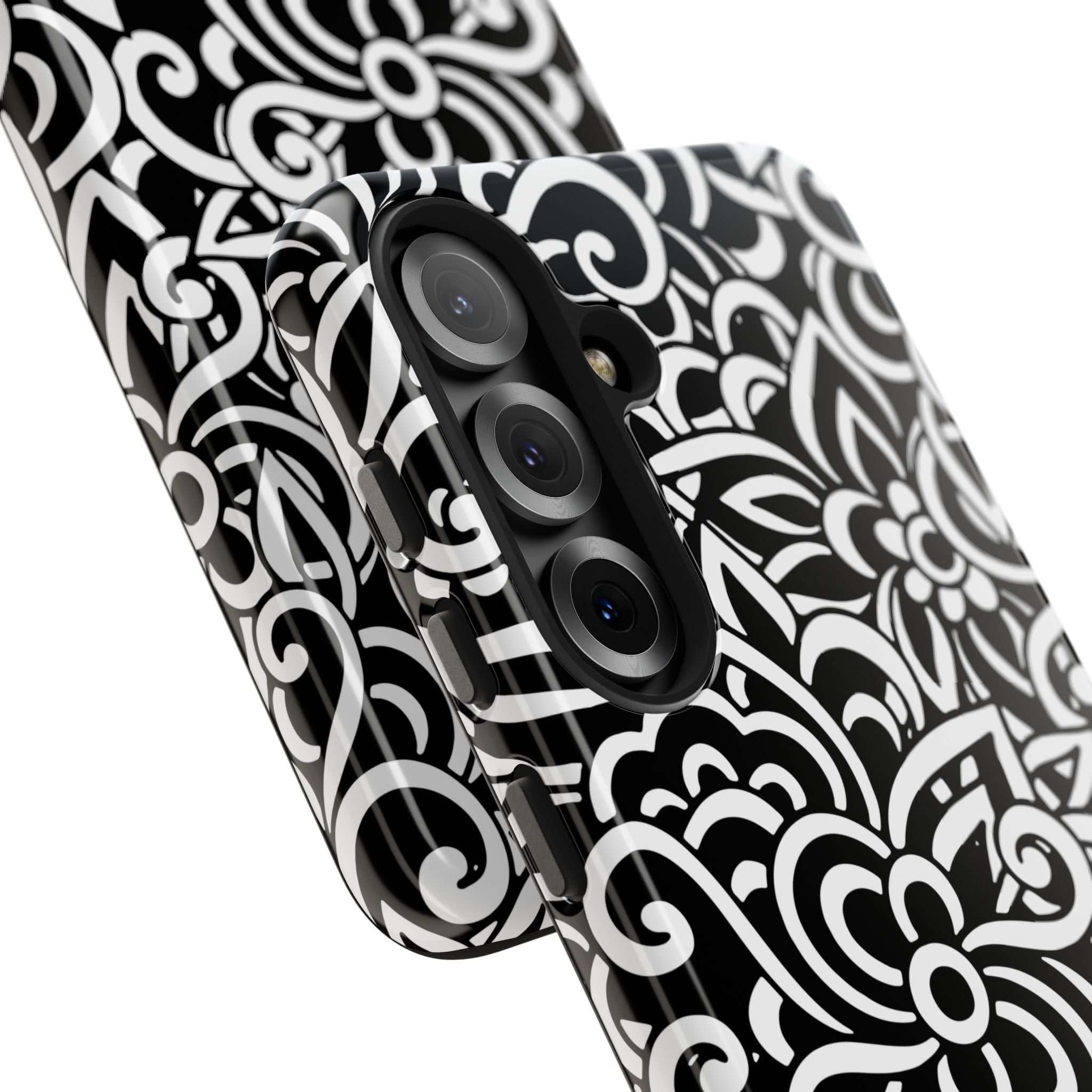 iPhone Samsung Floral Lace Tough Phone Case — Black & White Protective iPhone Cover #8594775703735