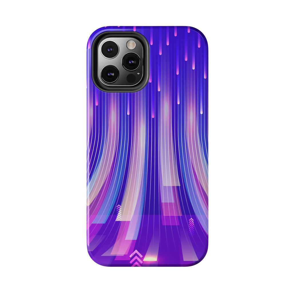 iPhone Samsung Tough Phone Case — Purple Gradient Light Trails Protective Cover — Abstract Glowing Dynamic Design
