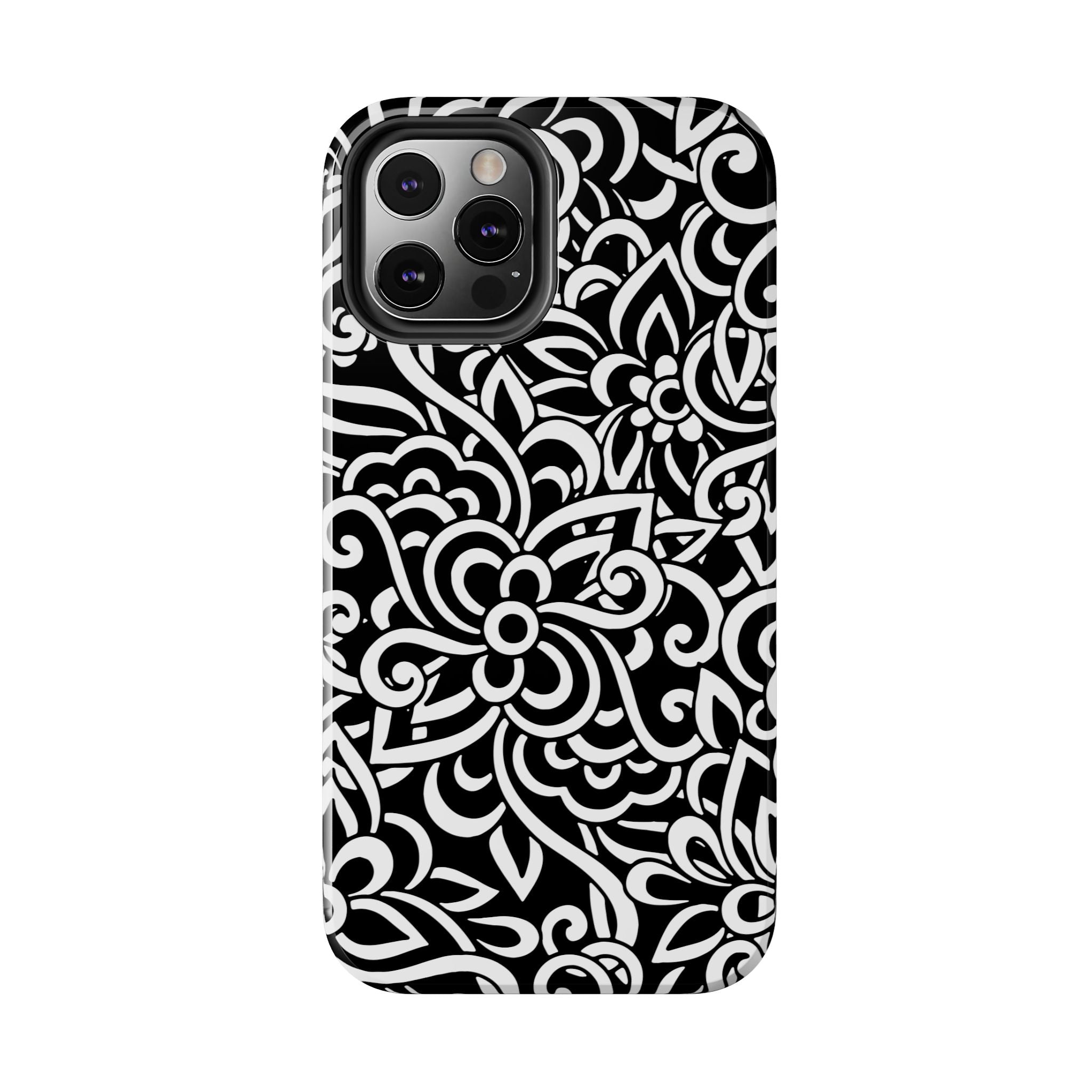 iPhone Samsung Floral Lace Tough Phone Case — Black & White Protective iPhone Cover #8594775703735