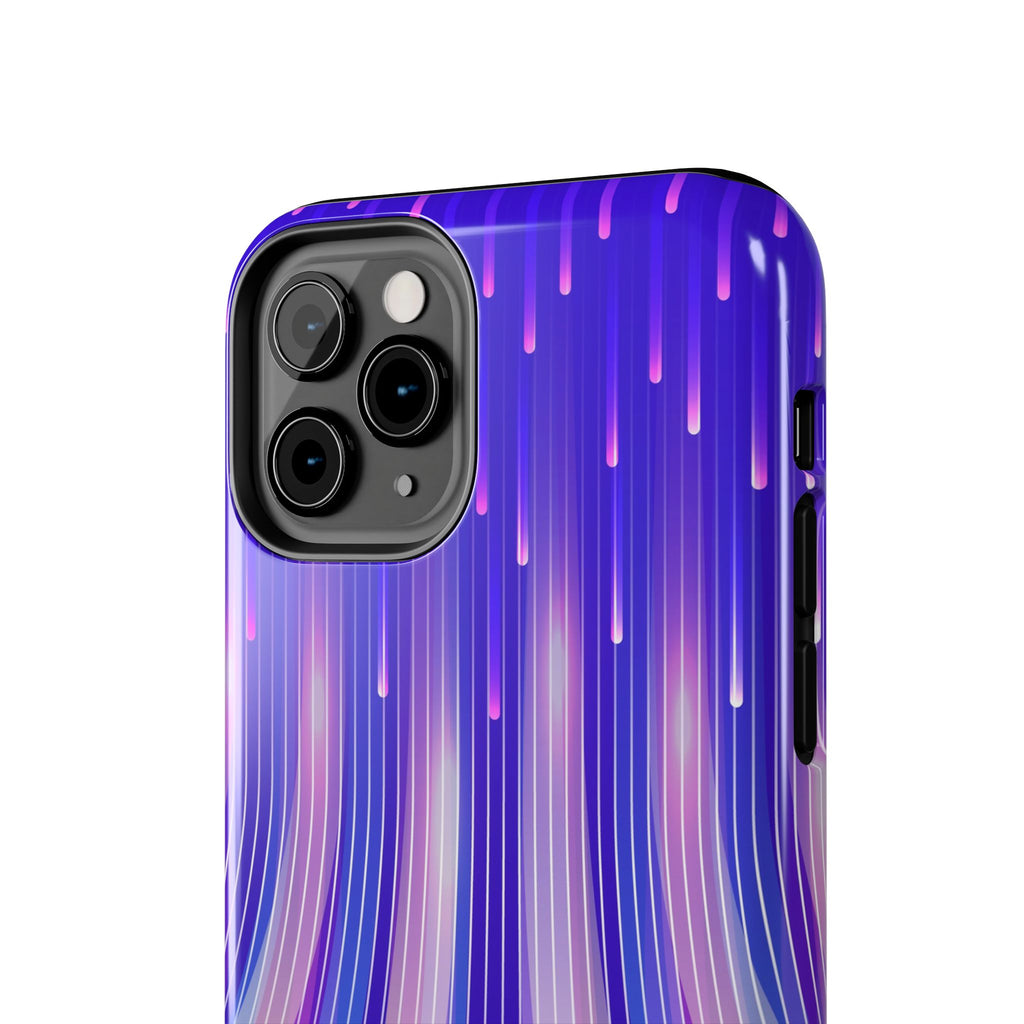 iPhone Samsung Tough Phone Case — Purple Gradient Light Trails Protective Cover — Abstract Glowing Dynamic Design
