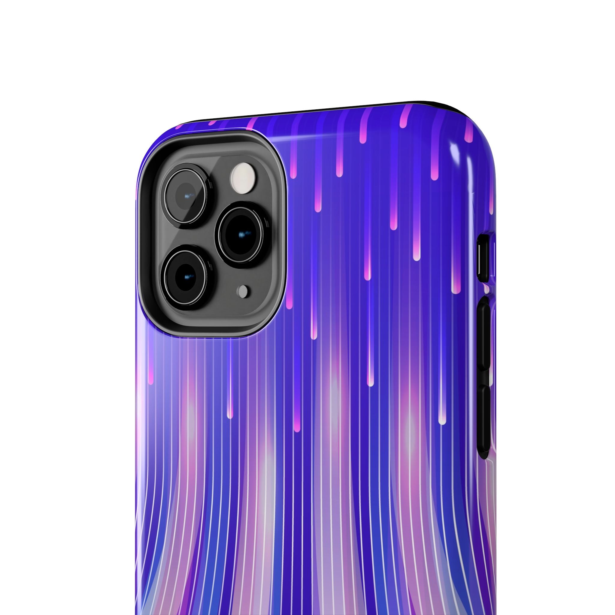 iPhone Samsung Tough Phone Case — Purple Gradient Light Trails Protective Cover — Abstract Glowing Dynamic Design