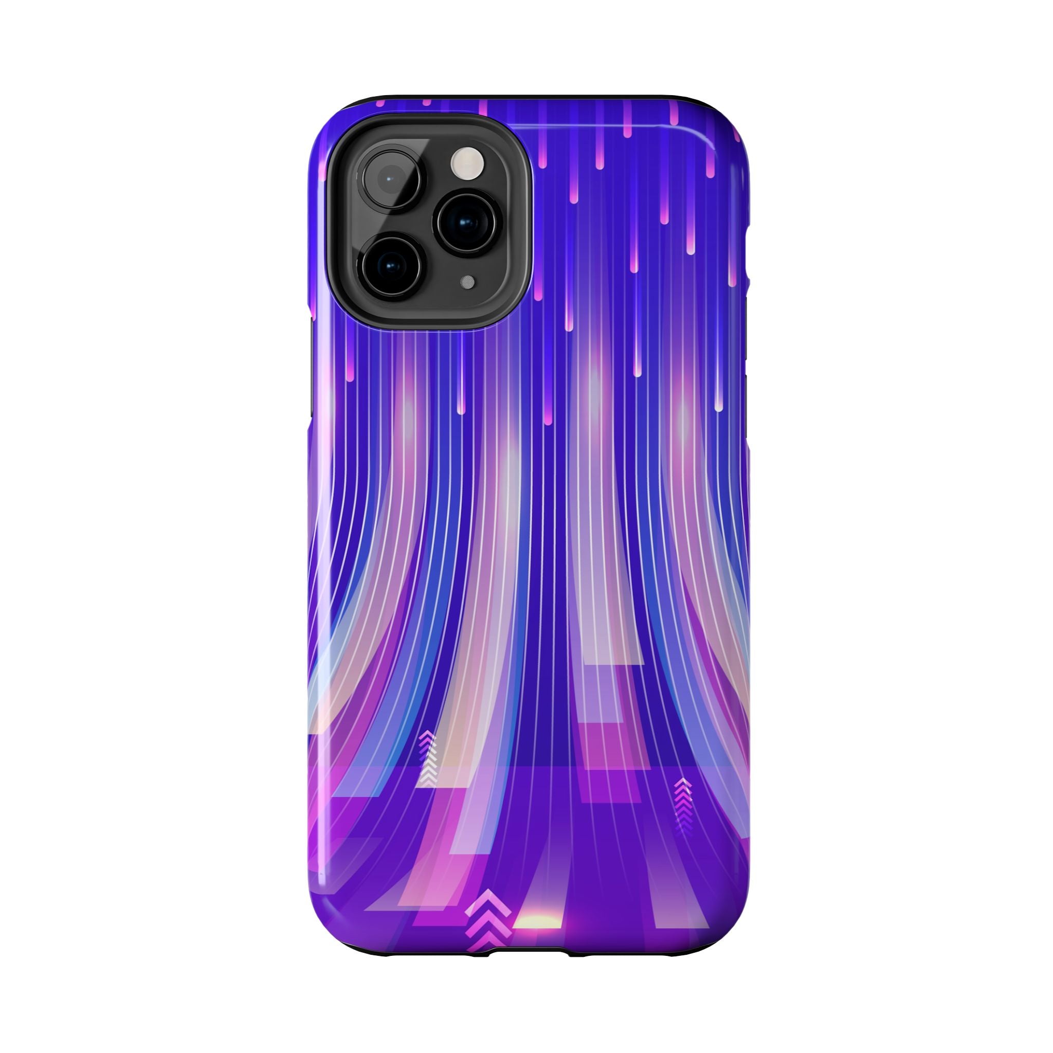 iPhone Samsung Tough Phone Case — Purple Gradient Light Trails Protective Cover — Abstract Glowing Dynamic Design