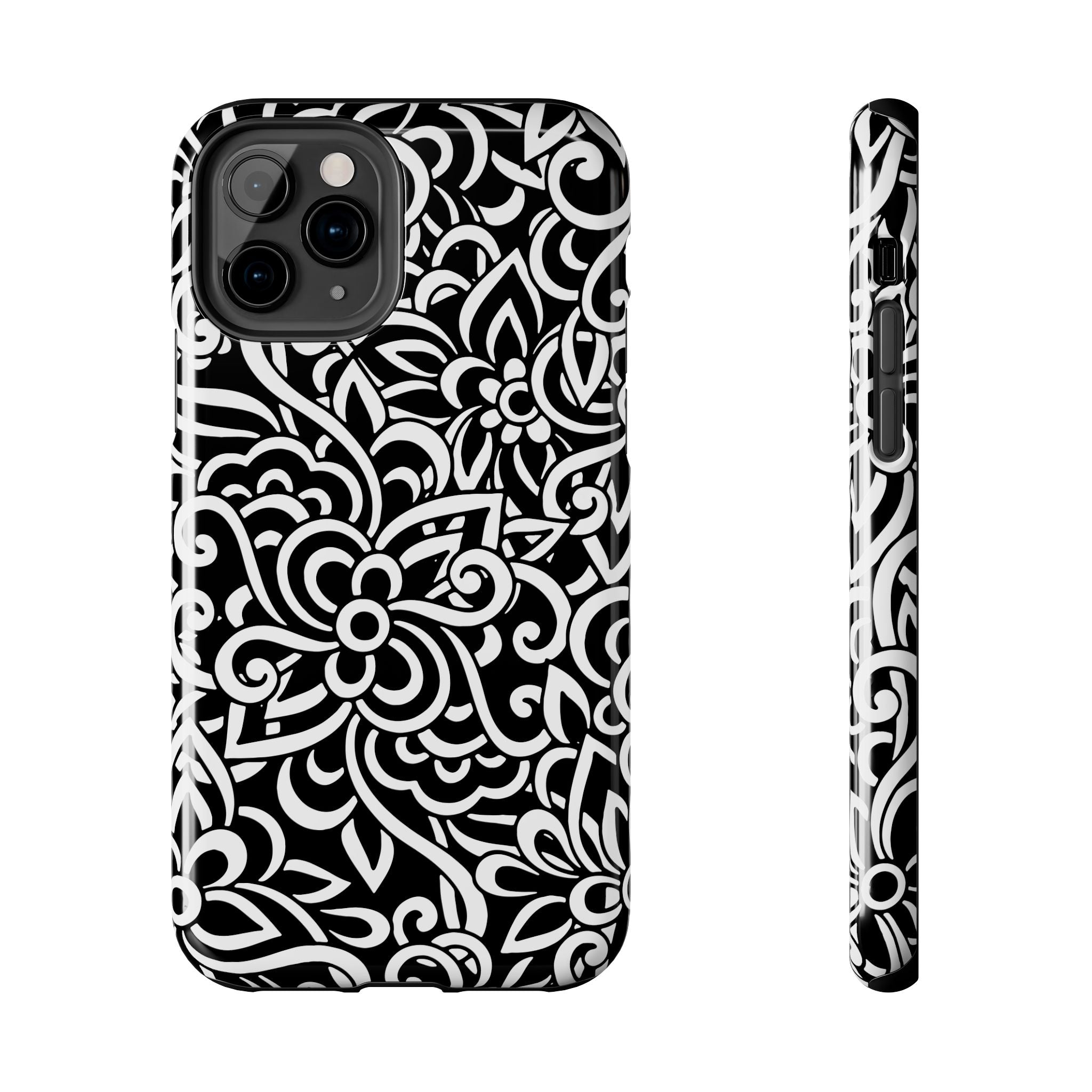 iPhone Samsung Floral Lace Tough Phone Case — Black & White Protective iPhone Cover #8594775703735