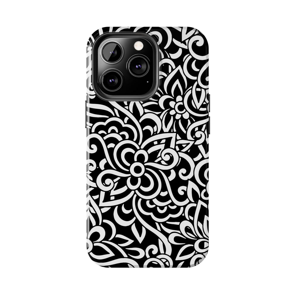 iPhone Samsung Floral Lace Tough Phone Case — Black & White Protective iPhone Cover #8594775703735